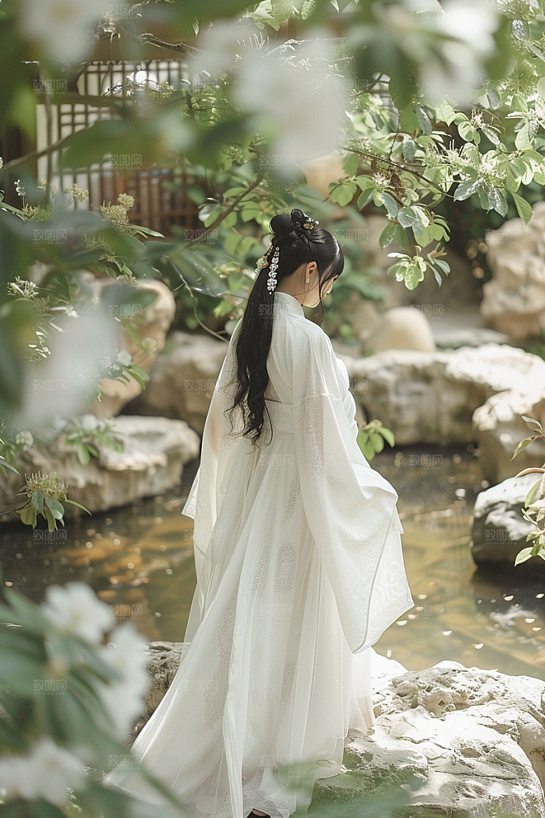 花卉汉服人物高清美景摄影图