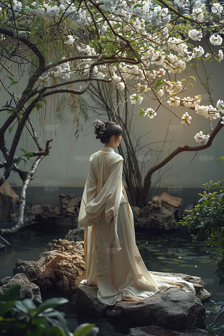 花卉汉服人物写真中式摄影图