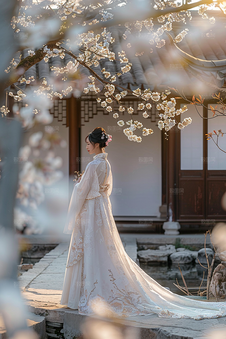 花卉汉服人物中国风中式摄影图