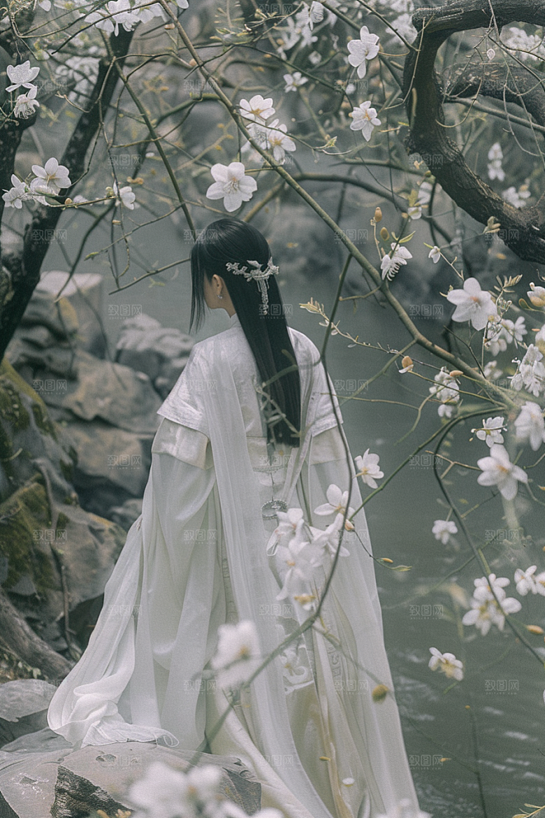 花卉汉服人物人像美女摄影图