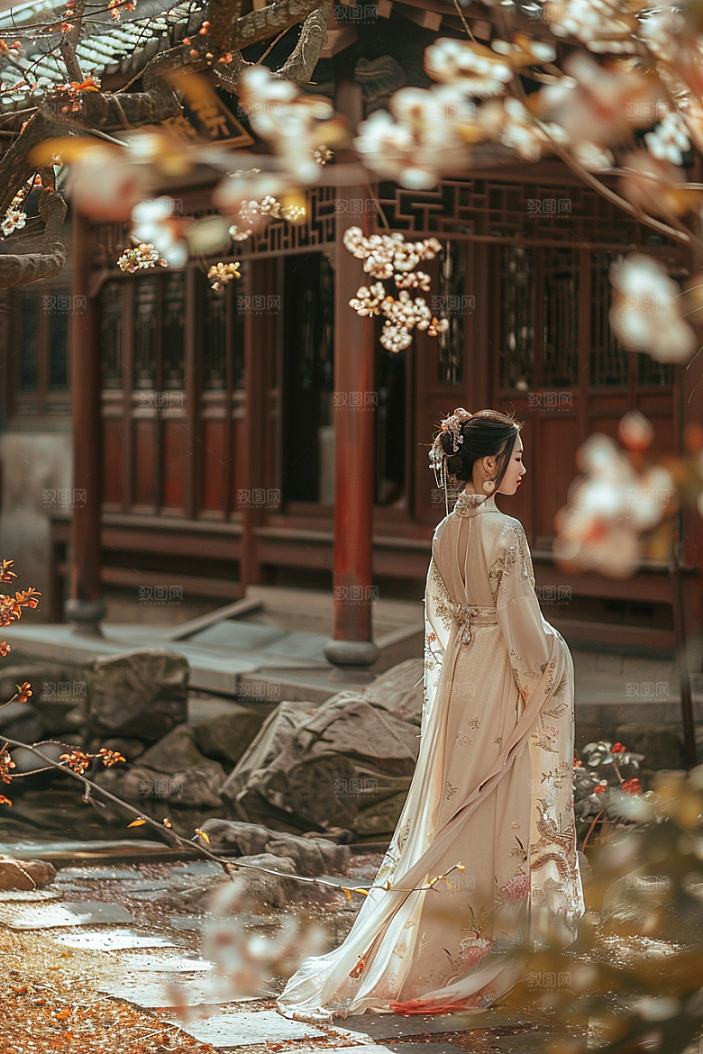 花卉汉服人物中式高清摄影图