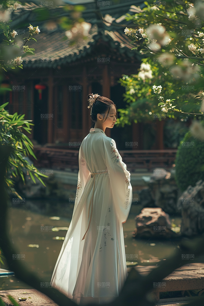 花卉汉服人物浪漫美景摄影图