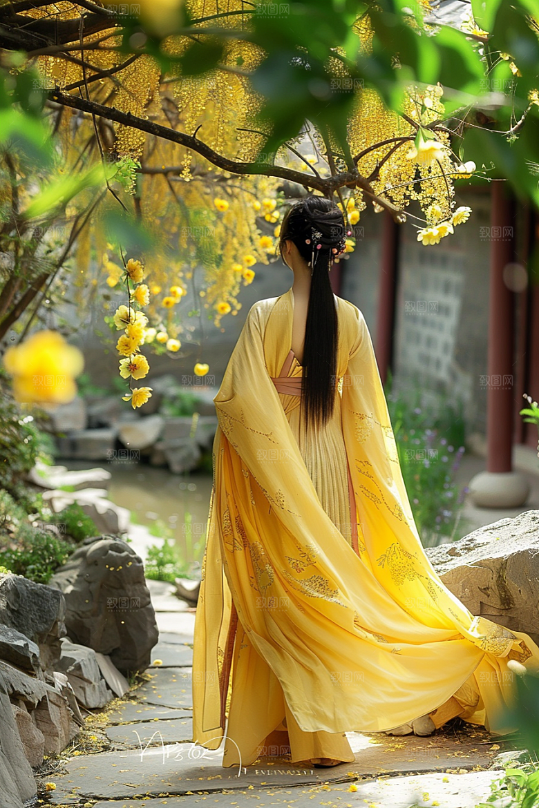 花卉汉服人物古风中式摄影图