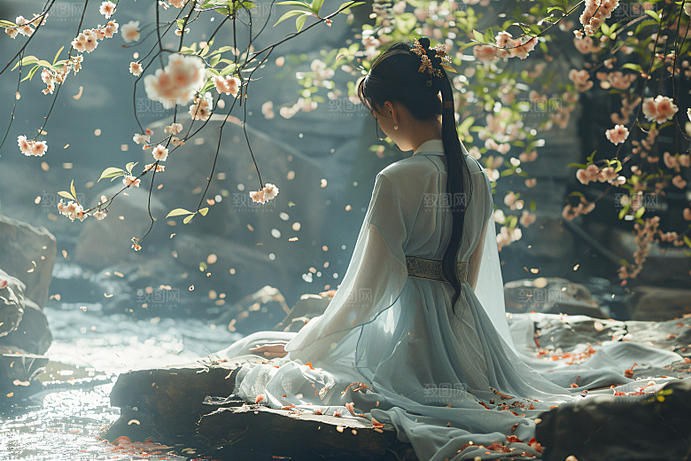 花卉汉服人物写真花丛摄影图