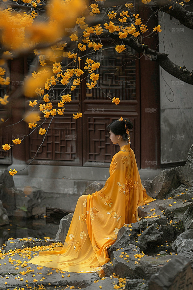花卉汉服人物中国风写真摄影图