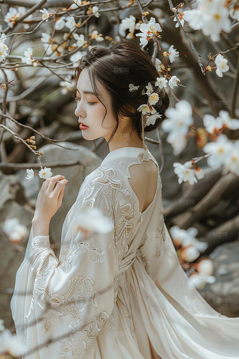 花卉汉服人物唯美美女摄影图