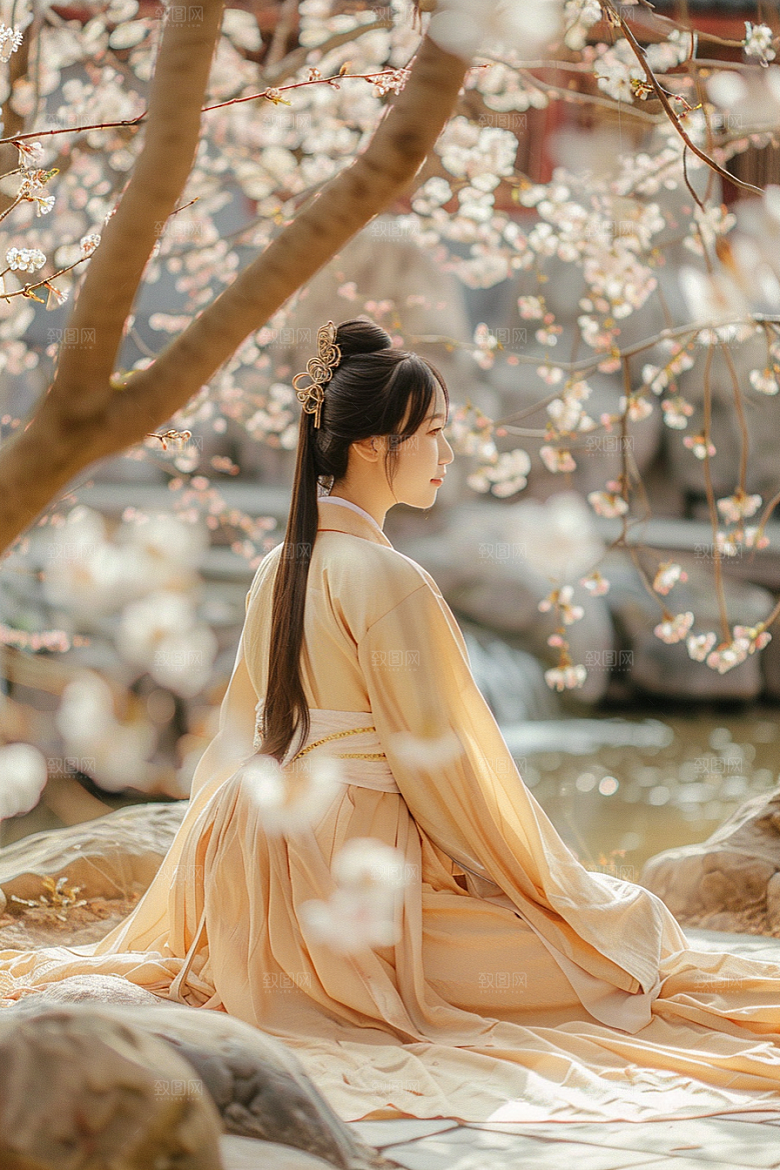 花卉汉服人物唯美古风摄影图