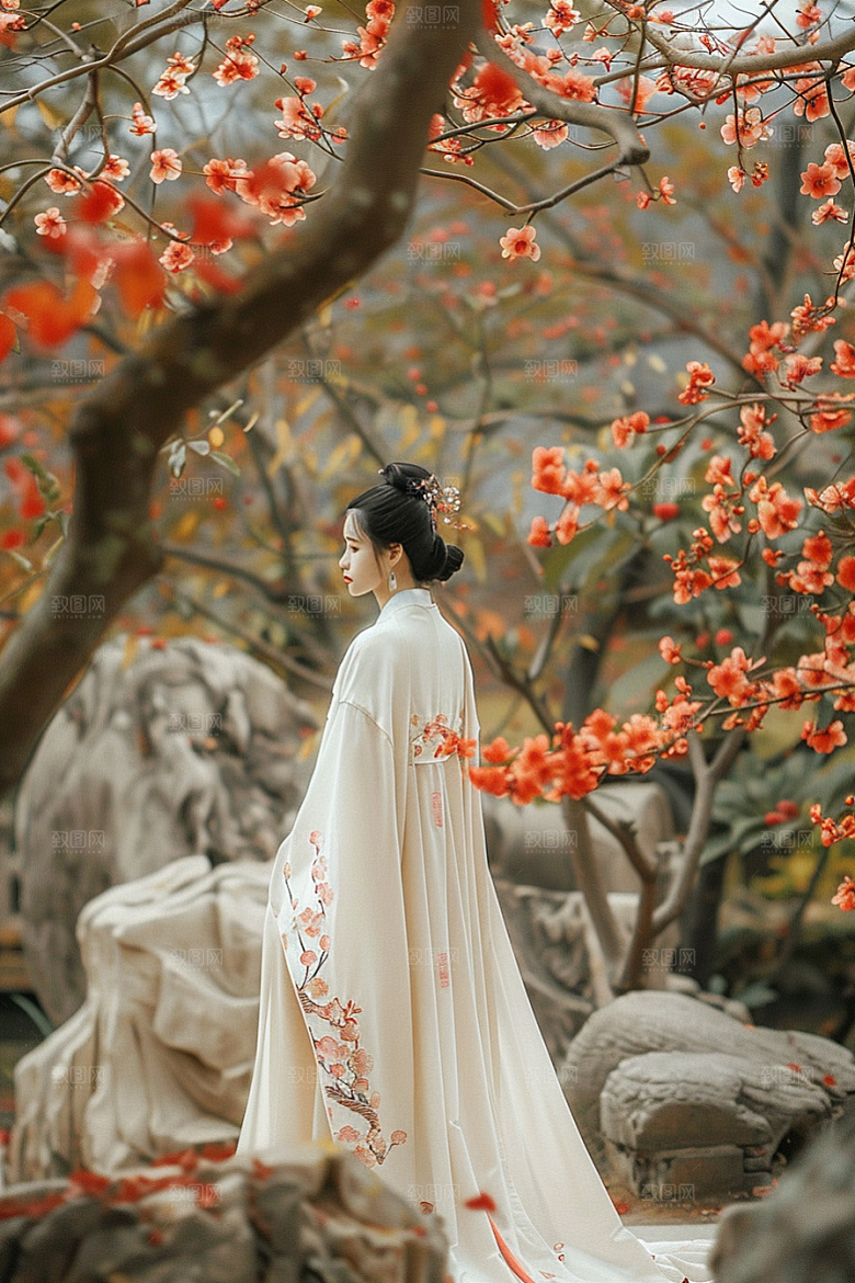 花卉汉服人物人像浪漫摄影图
