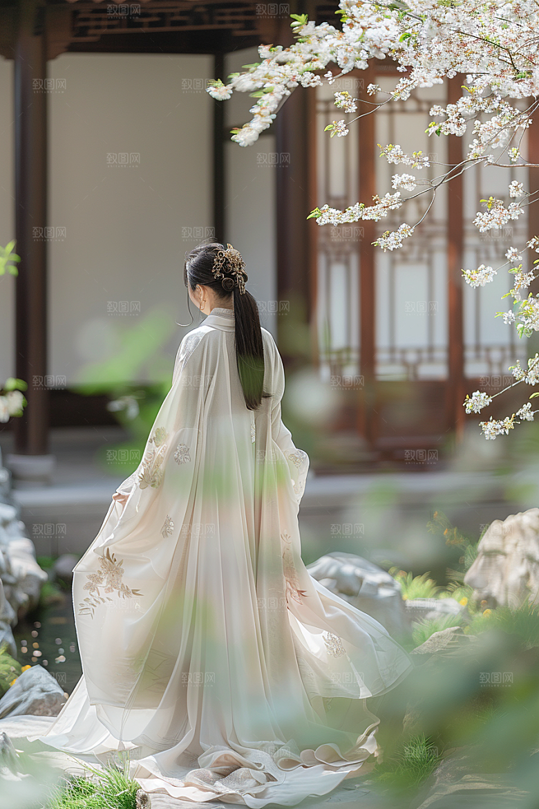 花卉汉服人物中式古风摄影图