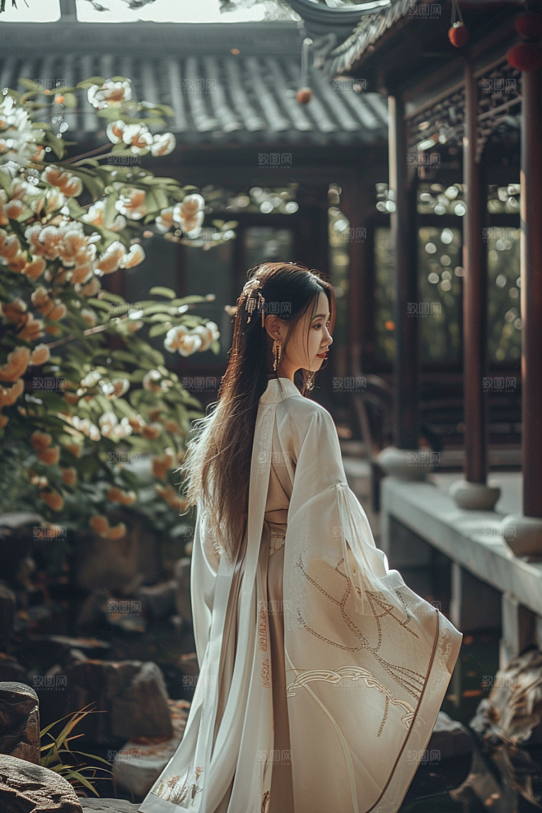 花卉汉服人物中式唯美摄影图