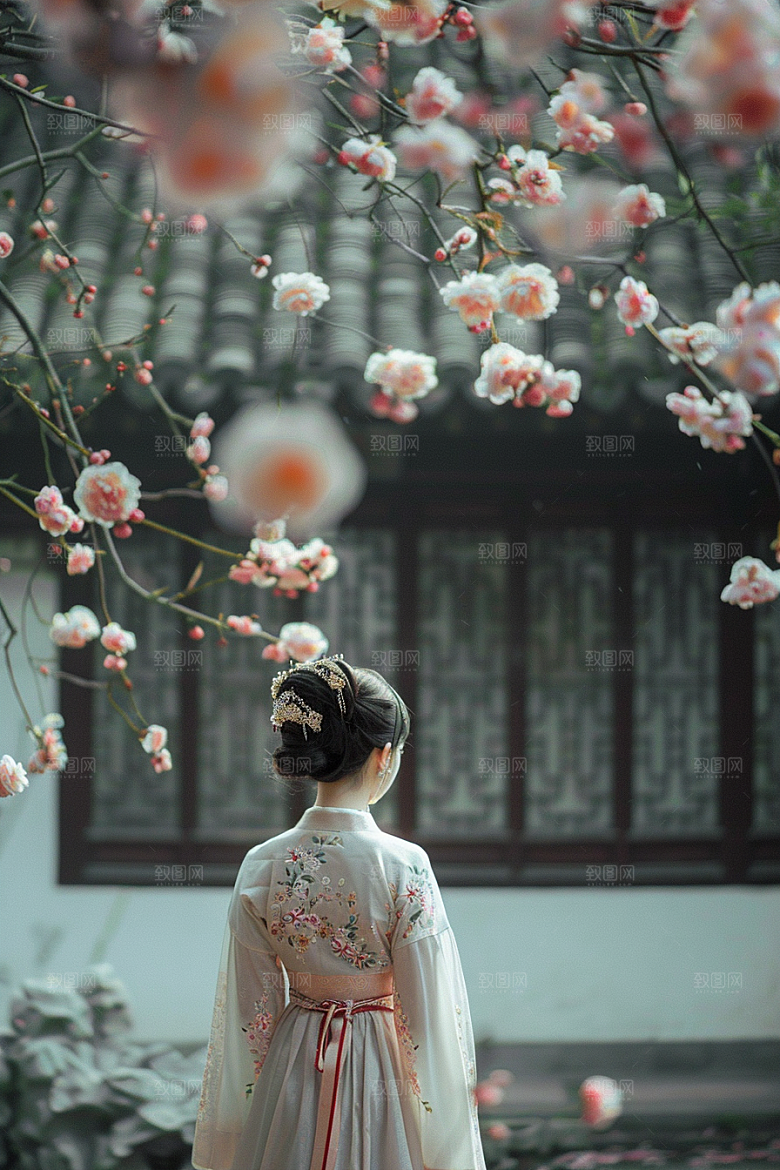 花卉汉服人物美景古风摄影图