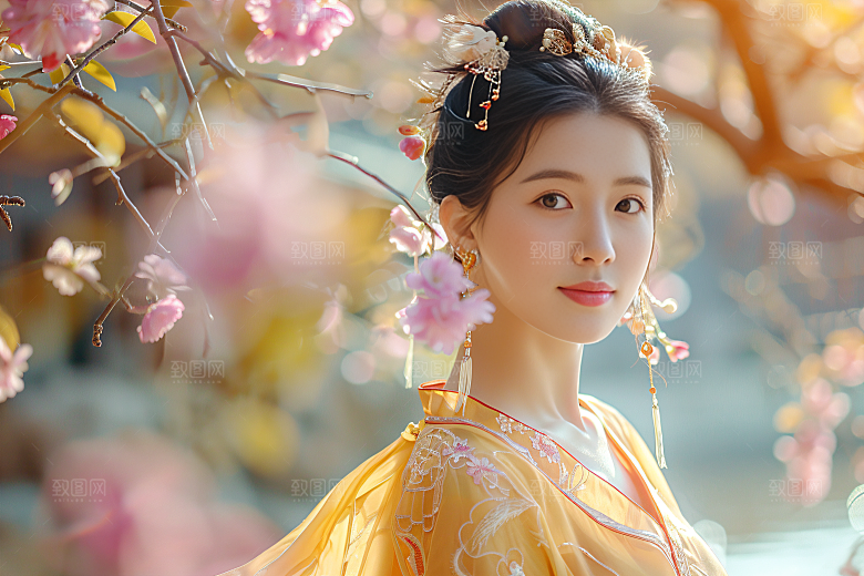 花卉汉服人物美女中式摄影图