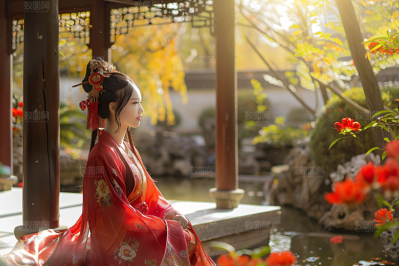 花卉汉服人物中式美女摄影图