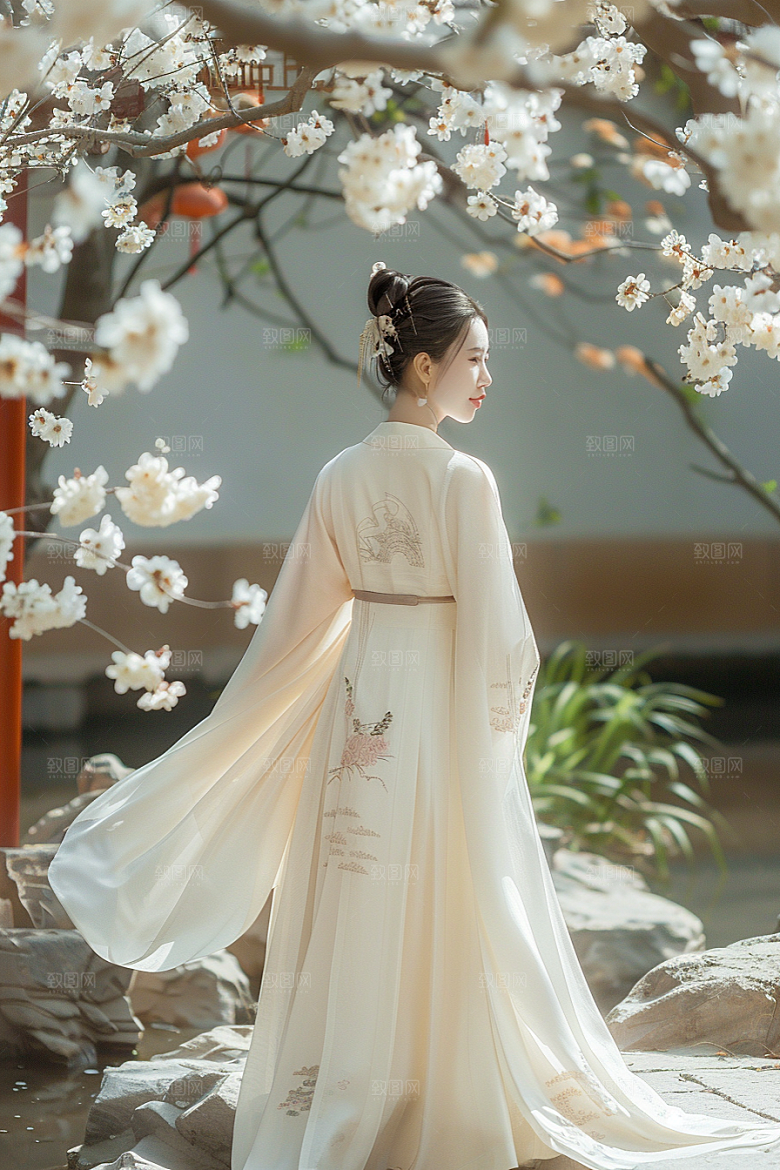 花卉汉服人物美景浪漫摄影图