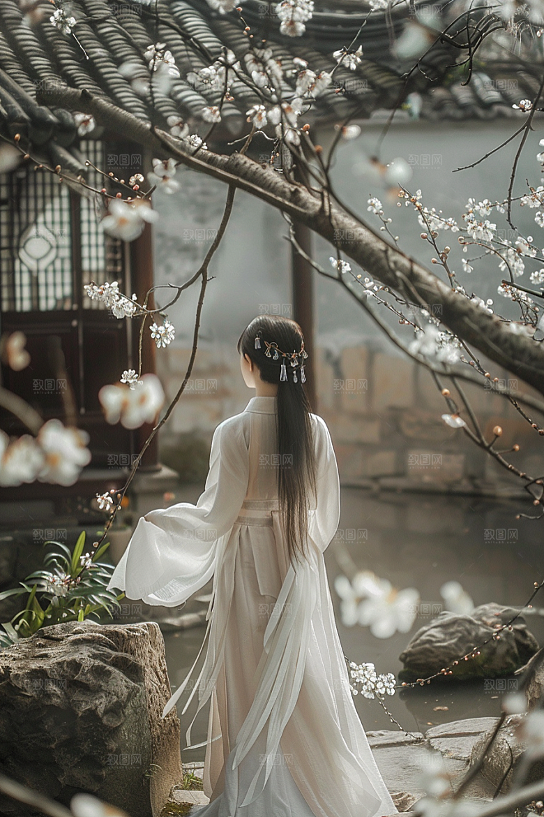 花卉汉服人物中式唯美摄影图