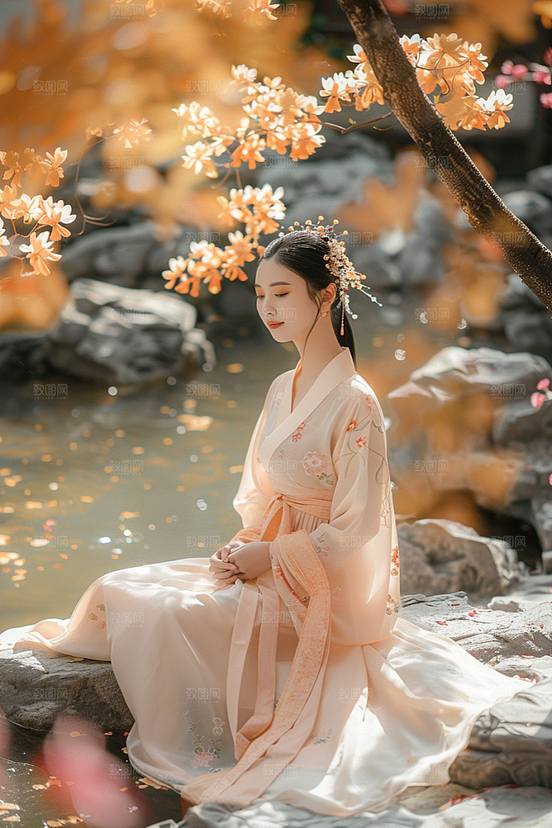 花卉汉服人物古风中式摄影图