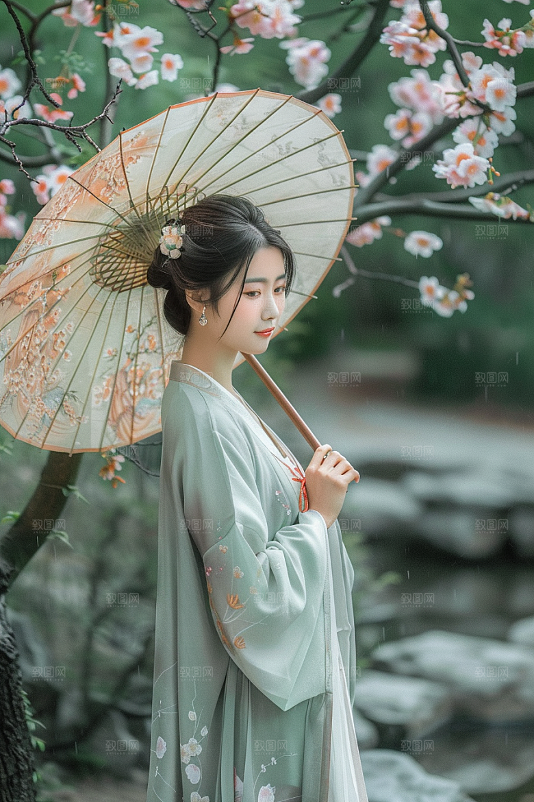 花卉汉服人物浪漫古风摄影图