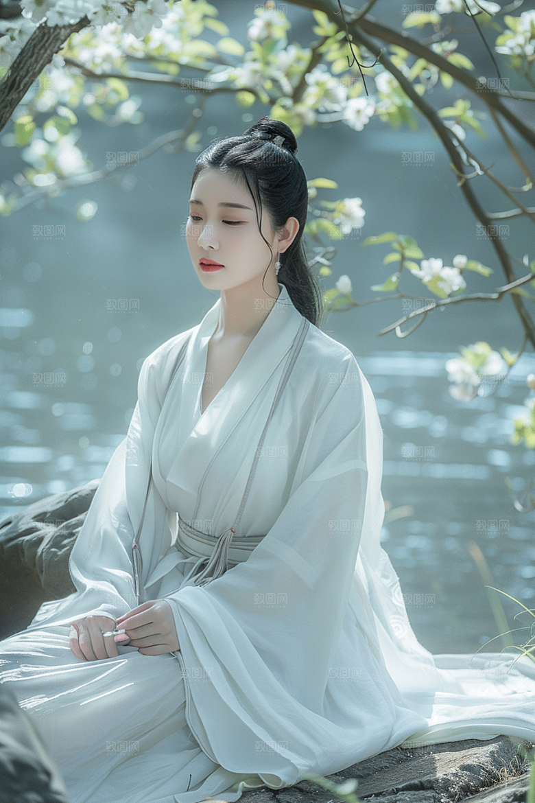 花卉汉服人物人像古风摄影图