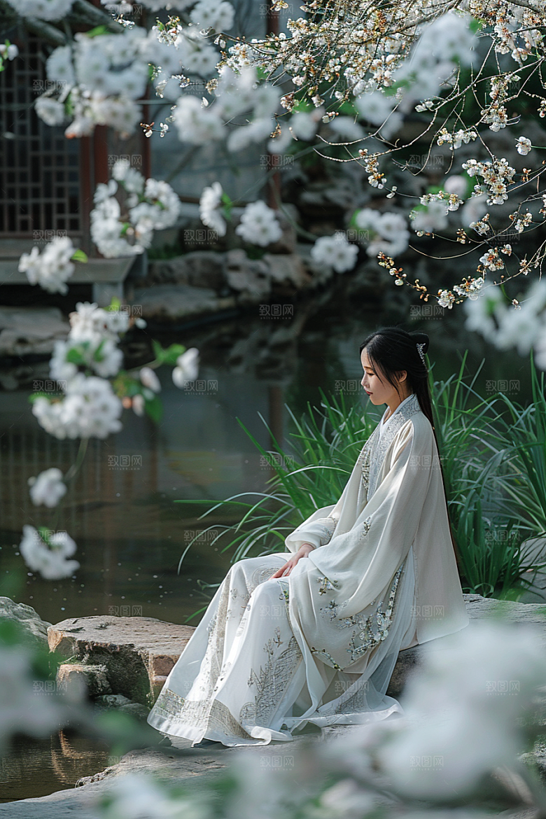 花卉汉服人物中国风写真摄影图