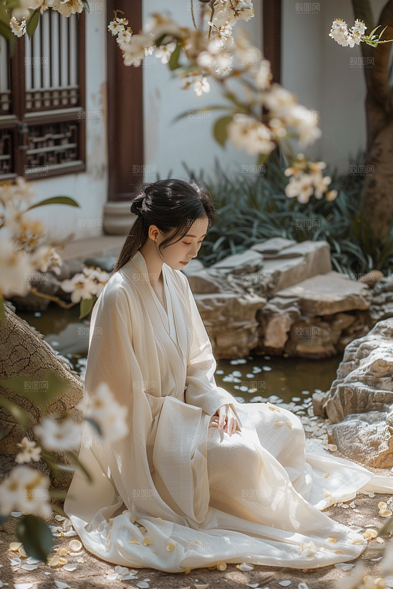 花卉汉服人物浪漫美景摄影图
