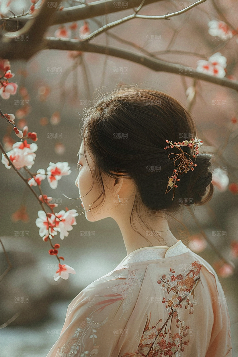 花卉汉服人物人像唯美摄影图