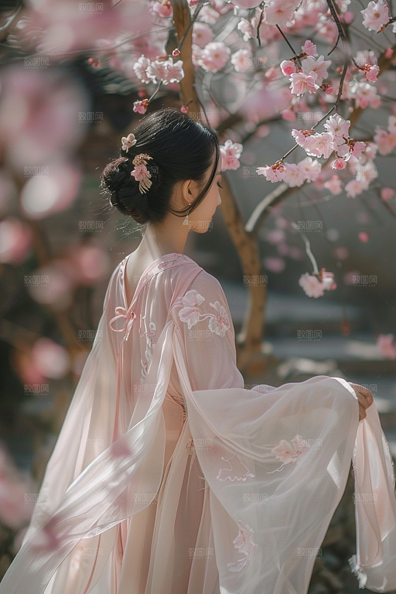 花卉汉服人物中式人像摄影图