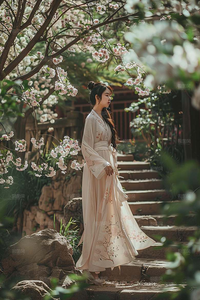花卉汉服人物写真人像摄影图
