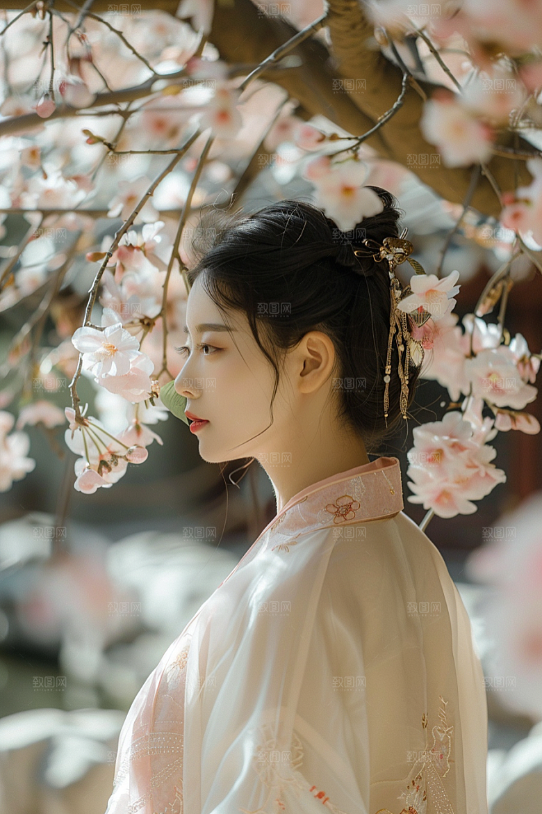 花卉汉服人物中式美女摄影图