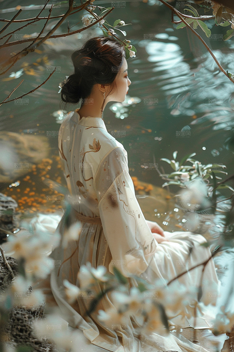 花卉汉服人物唯美高清摄影图