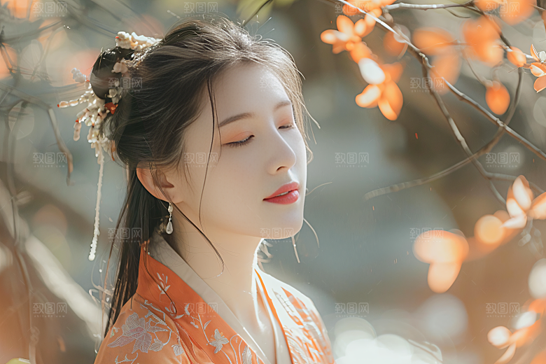 花卉汉服人物唯美唯美摄影图