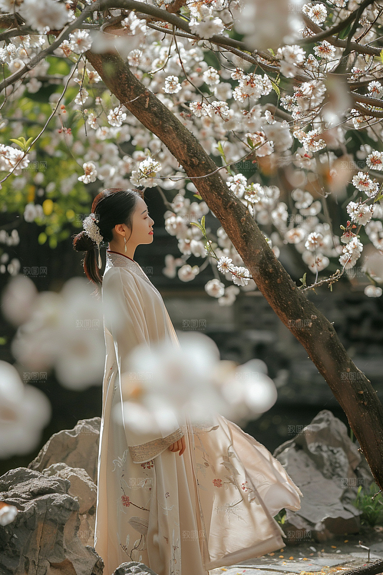 花卉汉服人物高清唯美摄影图