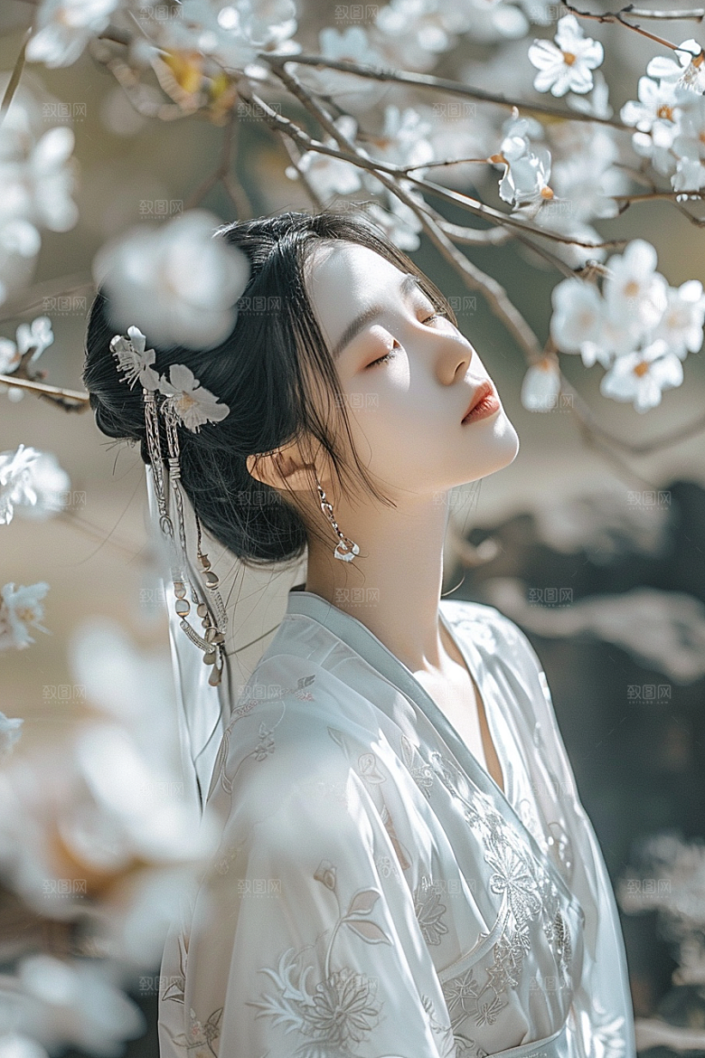 花卉汉服人物美女古风摄影图