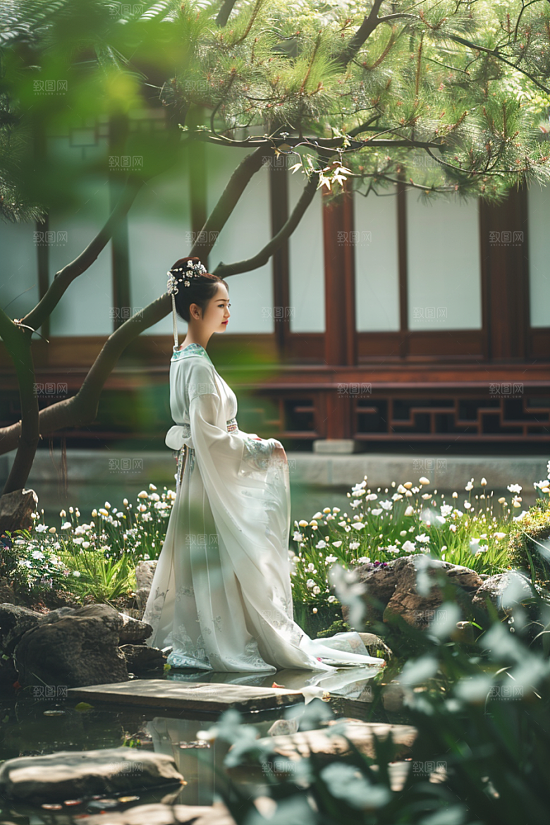 花卉汉服人物古风中国风摄影图