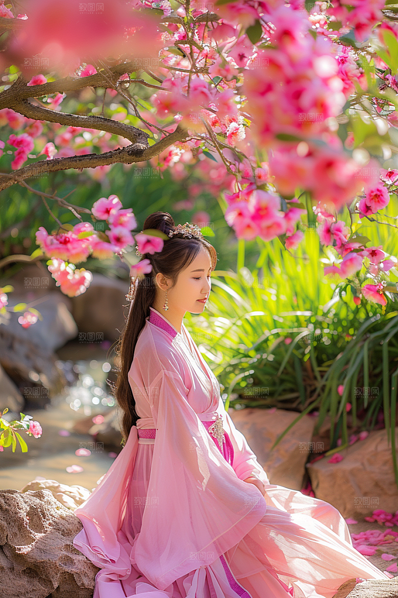 花卉汉服人物人像中国风摄影图
