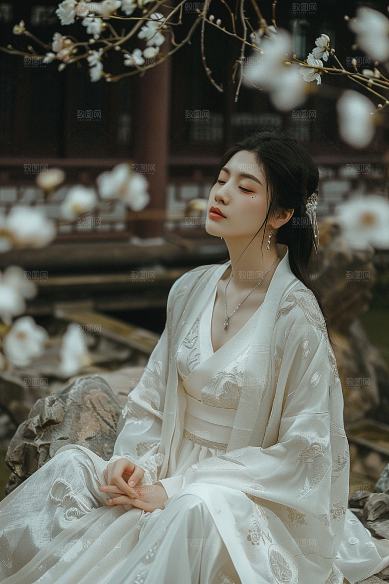 花卉汉服人物写真美景摄影图