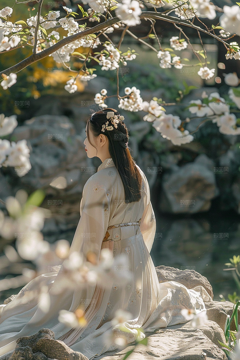 花卉汉服人物中国风高清摄影图
