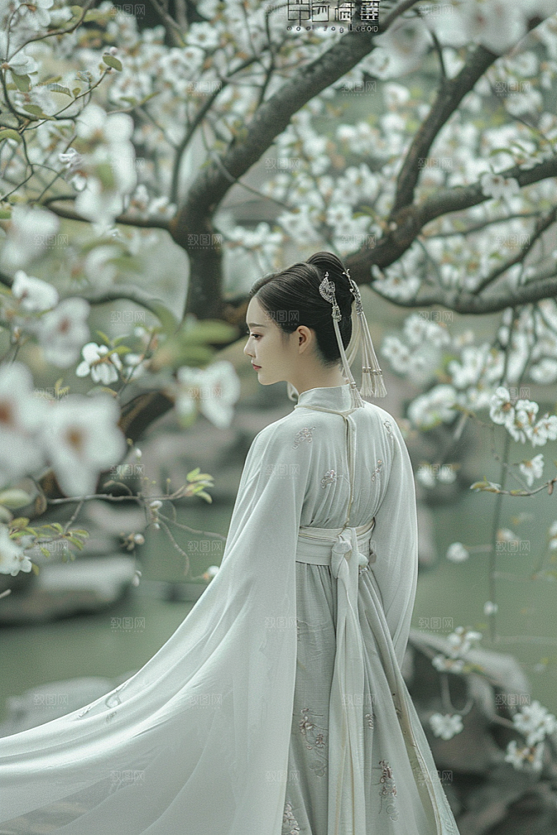 花卉汉服人物唯美唯美摄影图