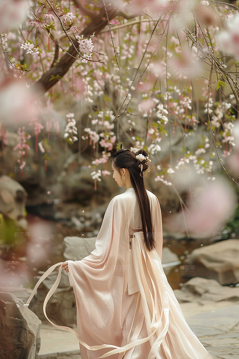 花卉汉服人物花丛古风摄影图