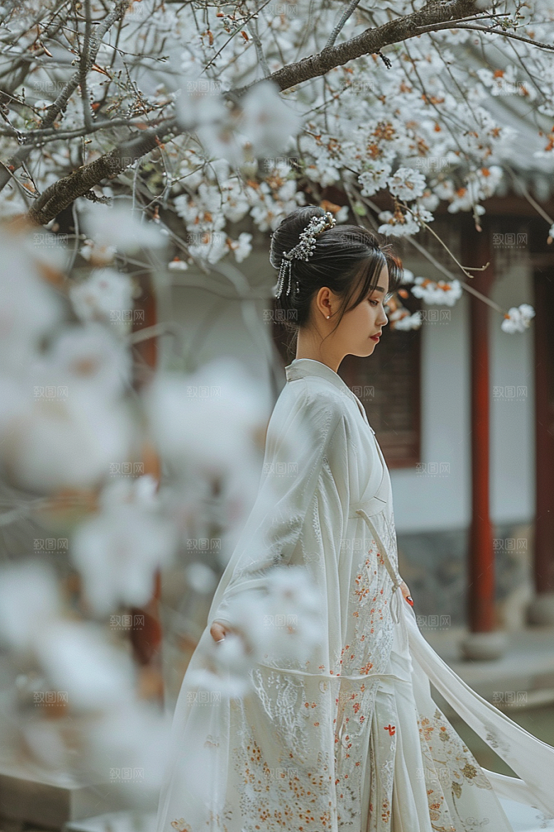花卉汉服人物唯美浪漫摄影图