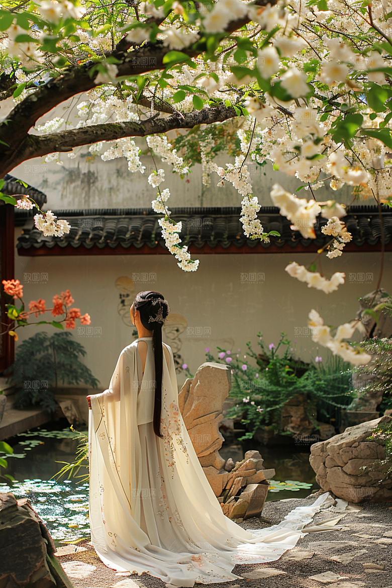 花卉汉服人物中式美女摄影图