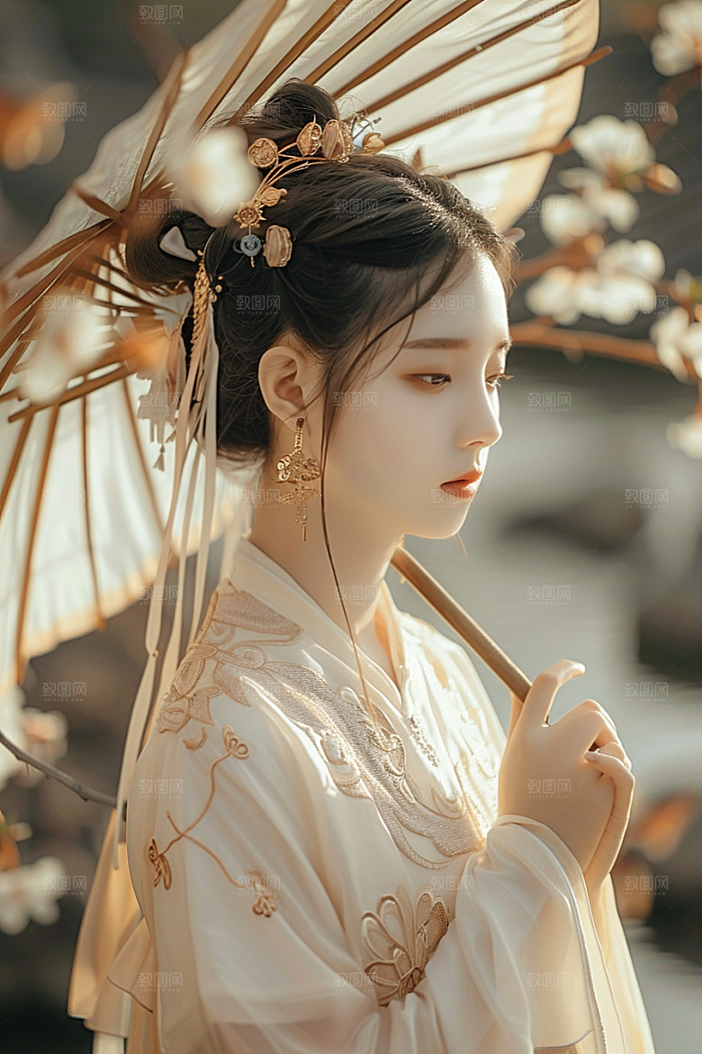 花卉汉服人物高清中式摄影图