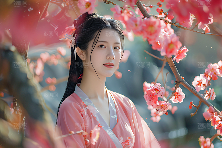 花卉汉服人物美景唯美摄影图