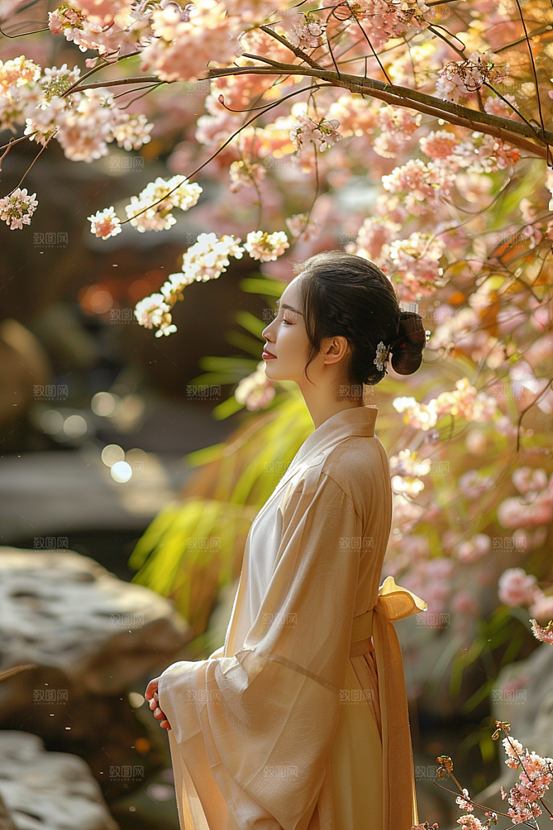 花卉汉服人物美景人像摄影图