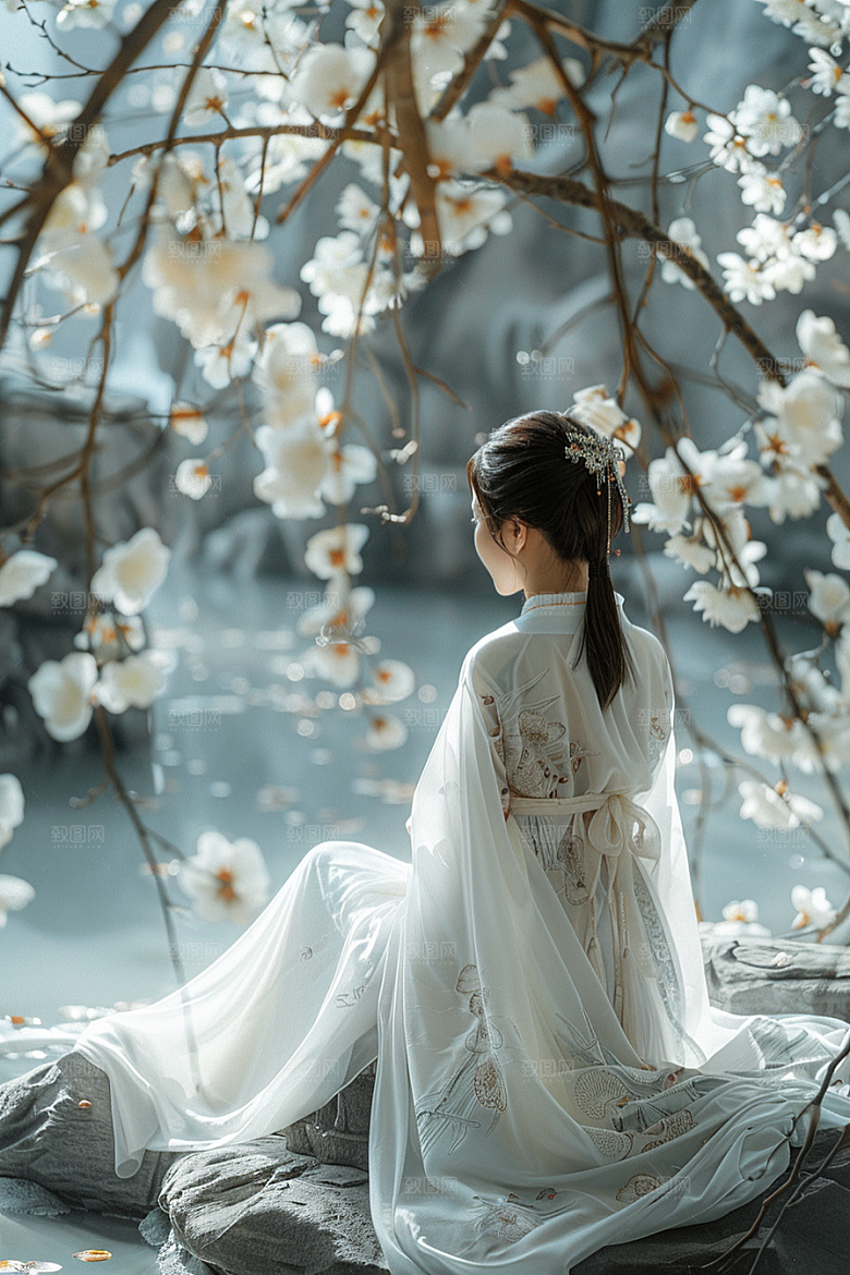 花卉汉服人物中国风唯美摄影图