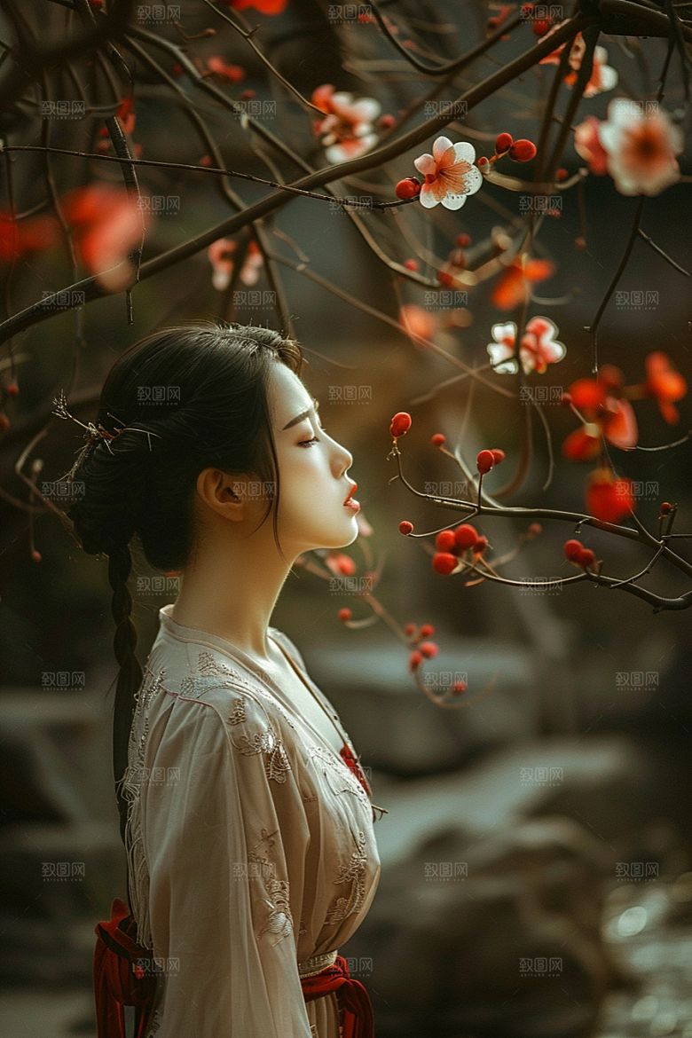 花卉汉服人物写真花丛摄影图