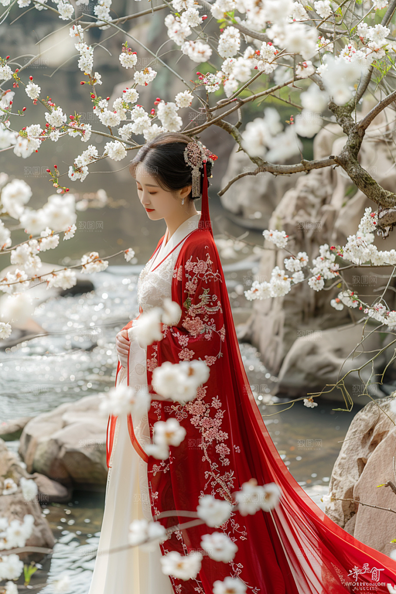 花卉汉服人物中式人像摄影图