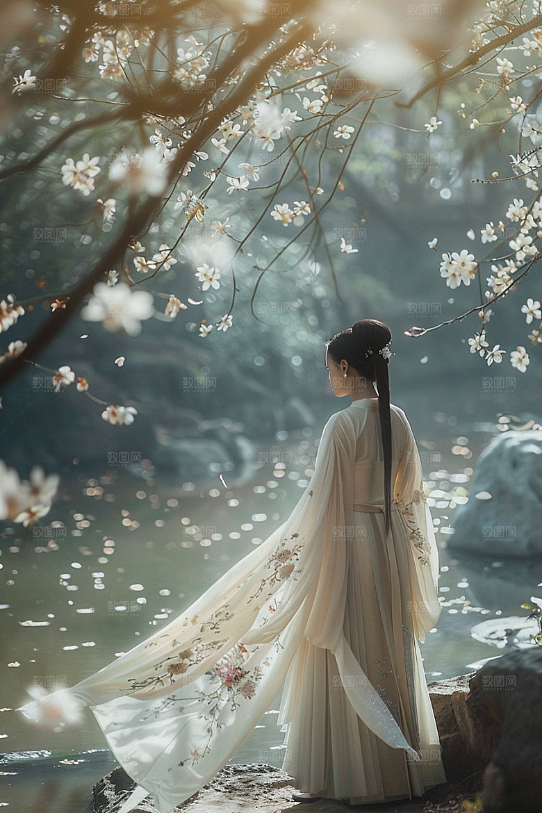 花卉汉服人物美女写真摄影图