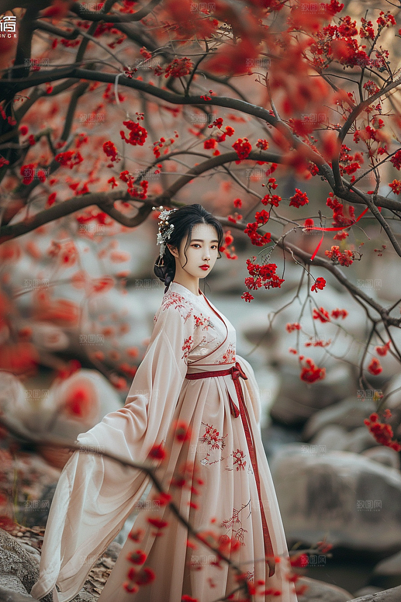 花卉汉服人物写真中式摄影图