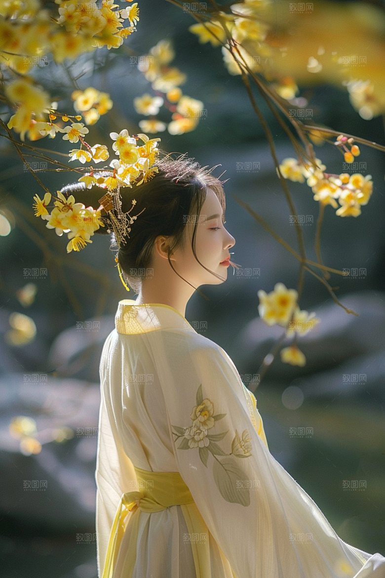 花卉汉服人物古风写真摄影图