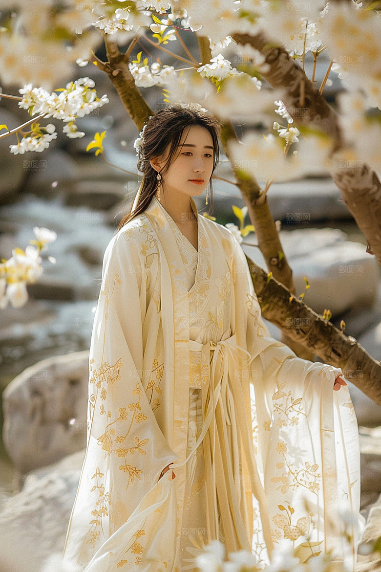 花卉汉服人物中国风高清摄影图